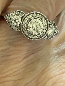 Jenny Packham Brand New 18 Ct White Gold Art Deco Design Trilogy Ring Unworn. - Picture 1 of 14