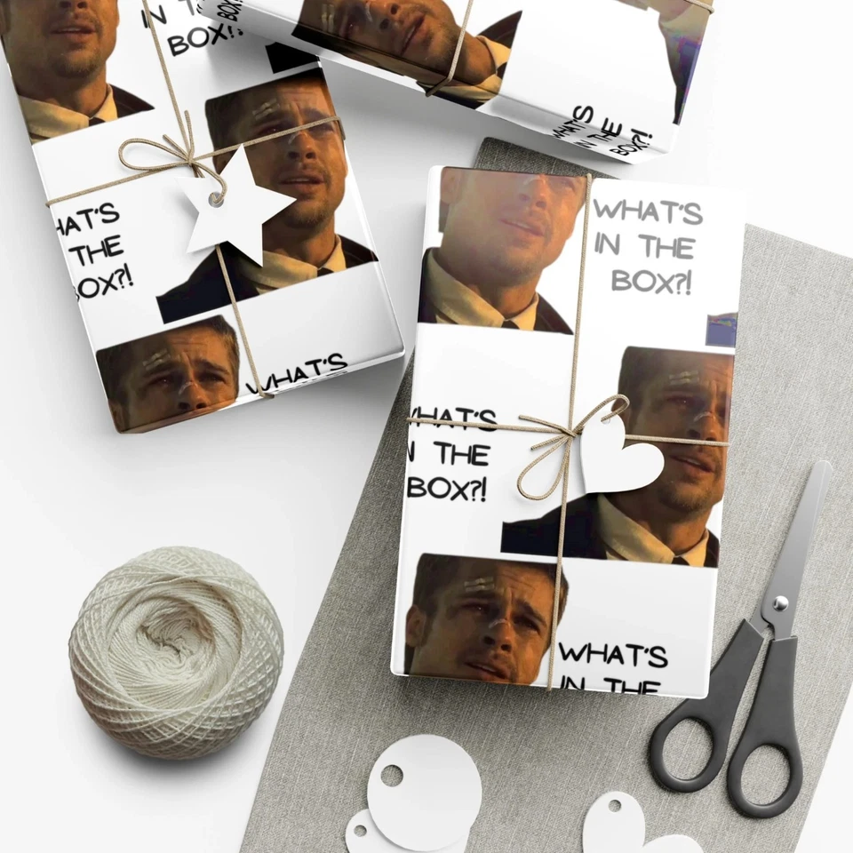 What's in the Box divertido envoltorio de regalo para Navidad, papel de envolver Brad Pitt Se7en Foto 1 de 4