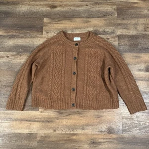 Old Navy 3X Brown Burnt Orange Cable Knit Cardigan Fisherman Sweater Academia - Picture 1 of 9