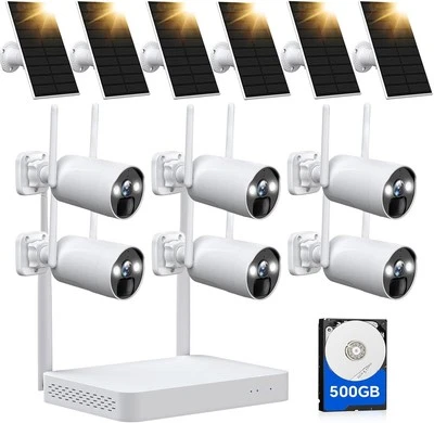 Sistema de cámara de seguridad solar inalámbrica de 4 MP con disco duro de 500 GB, kit de cámara de 6 Foto 1 de 4