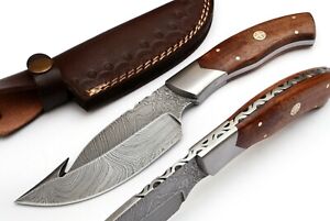 CUSTOM MADE DAMASCUS BLADE HUNTING &  CAMPING GUT HOOK KNIFE WITH SHEATH DC-9023