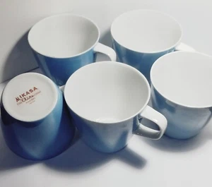 Lot Of 5 Cups Mikasa Narumi Fine China Japan Turquoise White Blue - Picture 1 of 10
