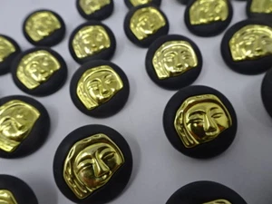 Vintage Black Round Gold Cameo Smiling Womans Face 24mm Lot of 4 BAA67-12 - Picture 1 of 8