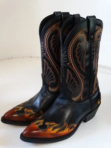 LAREDO Mignon 2754 Black Leather Flame Overlay COWBOY Western Boots MEN Sz 9D - Picture 1 of 6