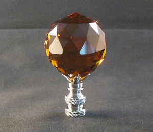 LAMP FINIAL-STUNNING LEADED CRYSTAL LAMP FINIAL-DARK AMBER-SATIN NICKEL - Picture 1 of 6