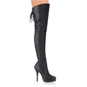 Devious Indulge-3011 Black Leather 5 1/4" Heel Platform Thigh Boot IN-STOCK - Picture 1 of 4
