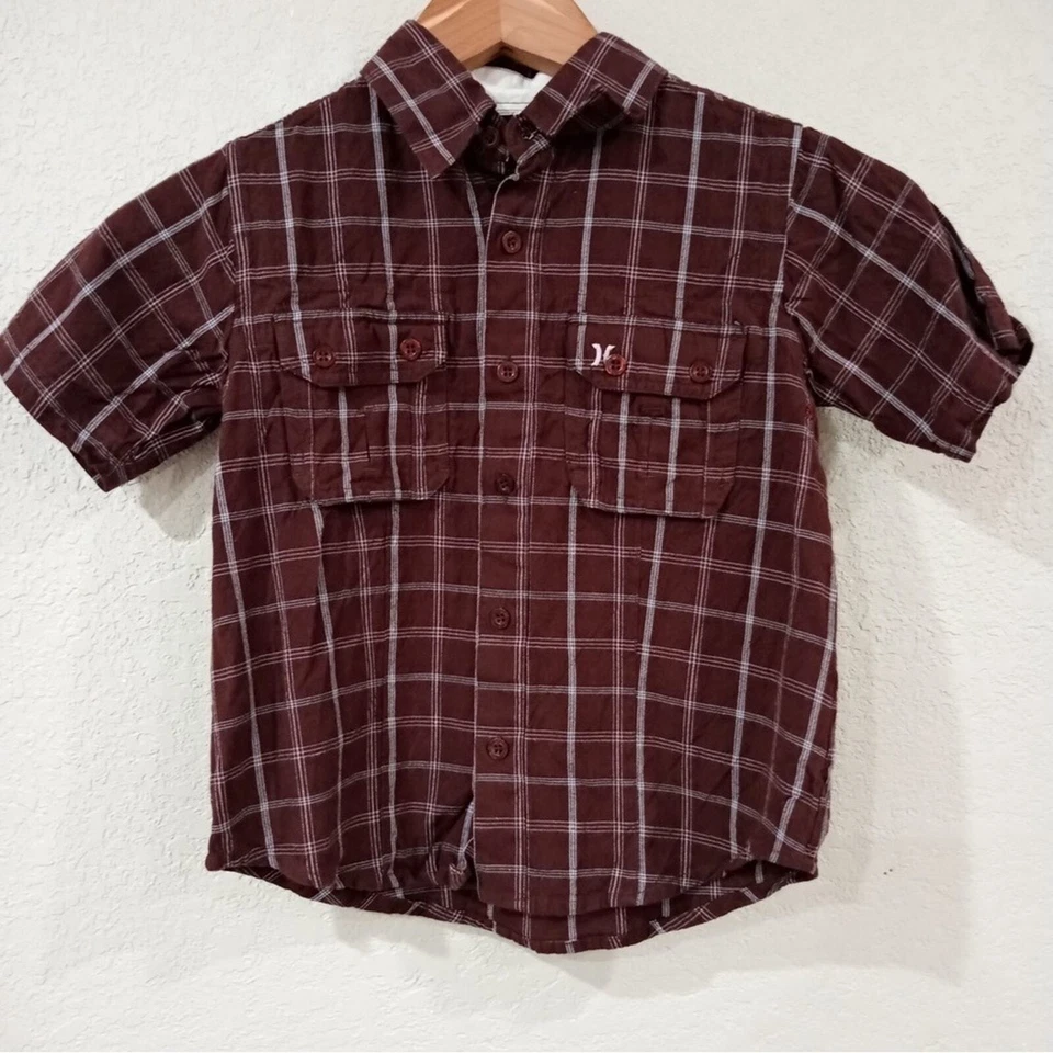 Camisa Hurley Boys Talla 5 Borgoña Ventana Abotonada 100% Algodón Foto 1 de 4