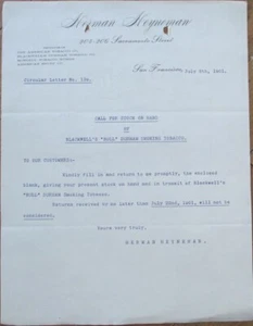 San Francisco, ca 1901 Tabak Briefkopf, Herman Heyneman, Bull Durham Smoking - Bild 1 von 1