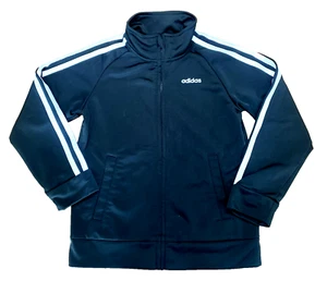ADIDAS Black White Stripe Sleeve Full Zip Mock Neck Athletic Jacket SZ 6 Kids - Picture 1 of 11