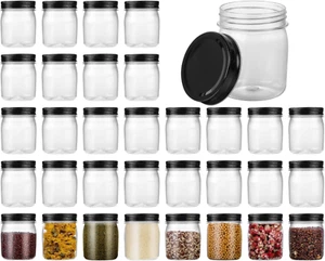 Plastic Mason Jars Reusable Storage Containers with Silver Airtight Lid 8 Ounce - Picture 1 of 12