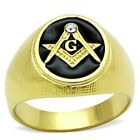 Mens Gold Ring Masonic Signet Pinky Onyx Black Cubic Zirconia 18Kt Classy