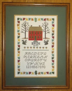Finished Cross Stitch Sampler Framed House Squirrels Trees ABC Brim 1942 large - Picture 1 of 5