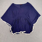 Annabelle Poncho Blouse Top Womens Size M Blue 3/4 Sleeve Casual Stretch
