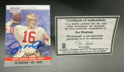 Juego profesional 1990 #24 Joe Montana tablero de puntuación automático certificado de autenticidad en relieve Ken Goldin 49ers RARO Foto 1 de 4