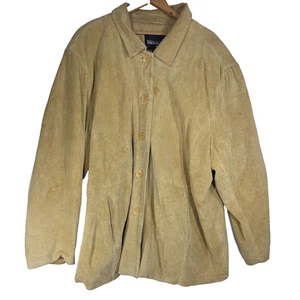 Vtg Bernado Leather Shirt Jacket 3X Womens Beige Button Up Plus Size Grandma - Picture 1 of 19