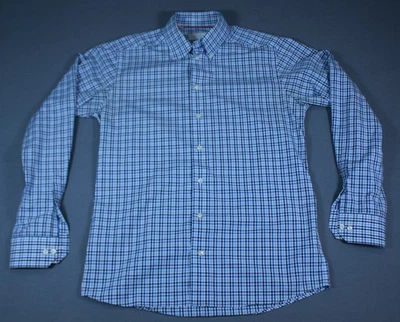 Camisa social masculina Eton xadrez azul fina casual trabalho formal algodão tamanho 16.5 - Imagem 1 de 4