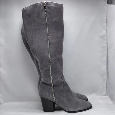 Botas hasta la rodilla Nine West Natty para mujer 9M gris gamuza cuero grueso tacón bloque Foto 1 de 4