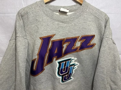 Sudadera Utah Jazz Vintage Años 90 GIGANTE Parche Cosido Para Hombre Grande Gris Majestuosa Foto 1 de 4
