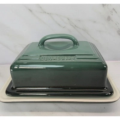 Le Creuset Stoneware Butter Dish Lid Tray Artichaut Green 13x9cm 5x3.5in New Box - Image 1 of 4