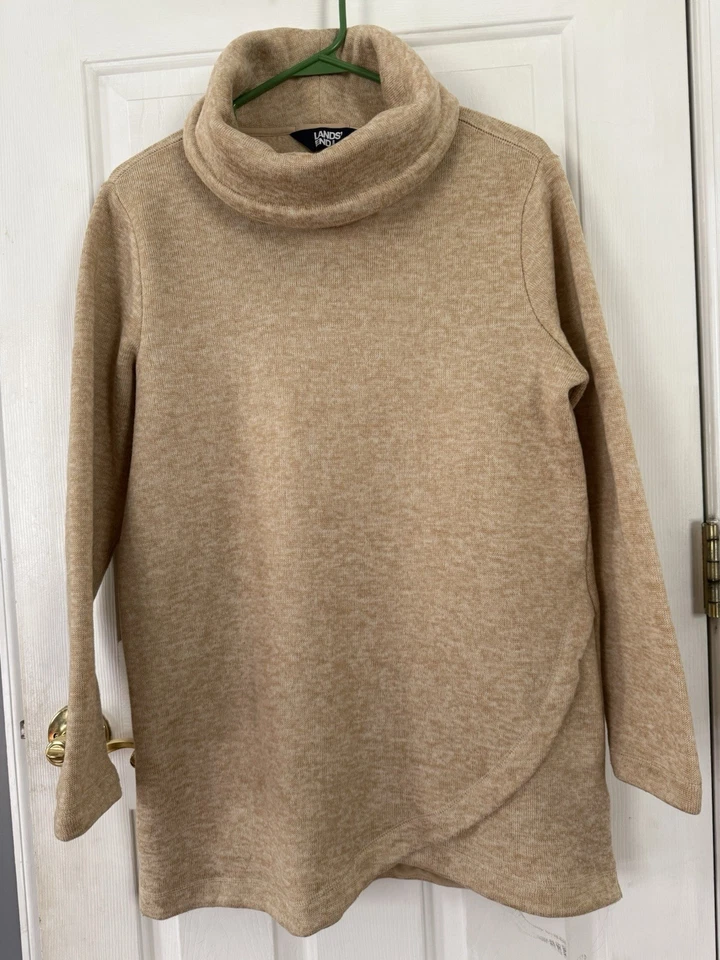 Sudadera suéter polar cuello alto capucha Lands End talla M (10-12) tostado elegante Foto 1 de 4