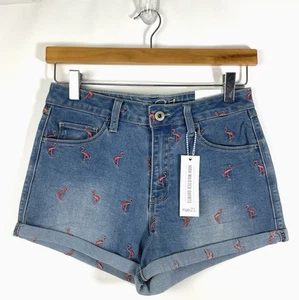 Rue 21 High Waisted Shorts Jeans 5/6 Multicolor Flamingo Pattern - Picture 1 of 9
