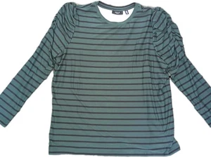 Ella Rafaella Women's Shirt Green Black Striped Ruched Warm Cozy Cute XL Top - Picture 1 of 9