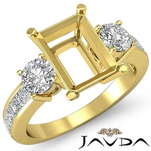 Unique 3 Stone Round Emerald Semi Mount Diamond Wedding Ring 18k Yellow Gold 1Ct - Picture 1 of 3