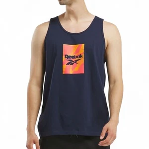 Reebok Herren Logo Grafikdruck Tank Top Baumwolle ärmellos marineblau Large - Bild 1 von 5