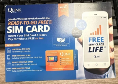 QLink Wireless Ready-To-Go-Free SIM Card - NEW - Image 1 of 2