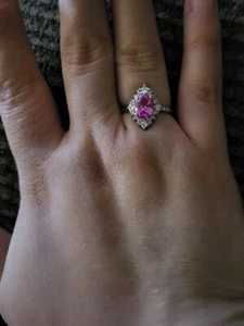 Dark Pink Sapphire Ring Lab Created - Picture 1 of 4