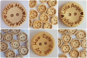 WOODEN LITTLE MAN / ANGEL / CUTE BUTTONS 15mm, 20mm, 25mm CHILD, BABY, BOY, GIRL - Picture 1 of 9