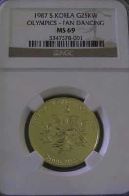 1987 South Korean 25KW Gold Fan Dance NGC MS 69 - Image 1 of 4