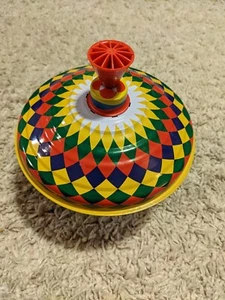 Vintage Simm Spielwaren Tin Metal Pump Spinning Humming Top Toy 7" German WORKS - Picture 1 of 8