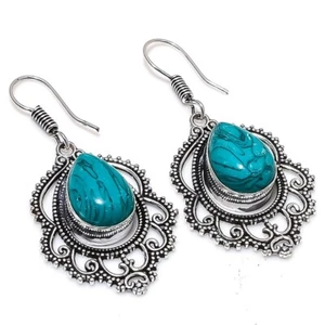 Turquoise Gemstone Handmade 925 Sterling Silver Jewelry Earrings Sz 1.50 - Picture 1 of 1