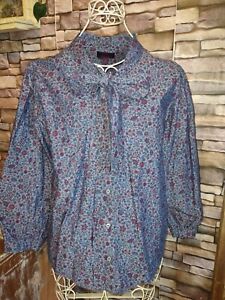 NWOT Sz XL J. Crew Liberty Colombo Chambray Fabric Tie Neck Blouse Button Top