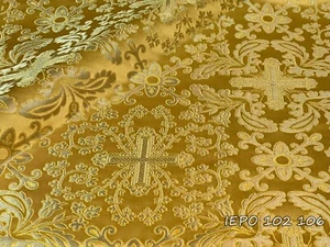 Church Liturgical Vestments Metallic Greek Brocade With Crosses And Flowers - Picture 1 of 23