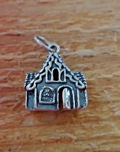 Dije de Navidad para casa de pan de jengibre plata esterlina 3D 16x13 mm espalda hueca - Imagen 1 de 3