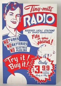 Crystal Radio Store Display Vintage Sign 1950's No Radios Tiny-Mite Original - Picture 1 of 1