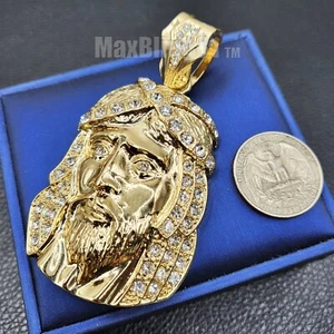 HIP HOP ICED GOLD PLATED LARGE JESUS HEAD CHARM CUBIC ZIRCONIA PENDANT JEWELRY - Picture 1 of 3