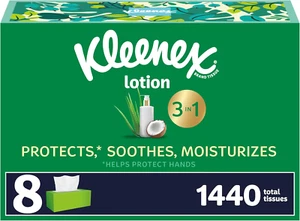 Kleenex Lotion Facial Tissues Coconut Oil 8 Flat Boxes 180 Tissues per Box 3-Ply - Picture 1 of 9