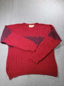 Vintage Eddie Bauer Sweater Mens XL Red Blue Knit Fair Isle Crewneck Grandoa USA - Picture 1 of 12
