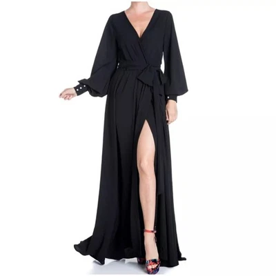 Платье макси Meghan Los Angeles Venus маленькое черное креп с искусственным запахом рукав-блузон - Изображение 1 из 4