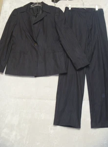 Ellen Tracy Womens Size 6/8 Pant Suit 2 Piece Black Pinstripe Classic Wool Blend - Picture 1 of 12