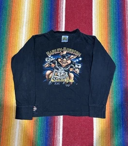 VTG 1990 3D Emblem Harley Davidson Hog Genuine Power Pig Shirt Kids Size Small - Picture 1 of 6