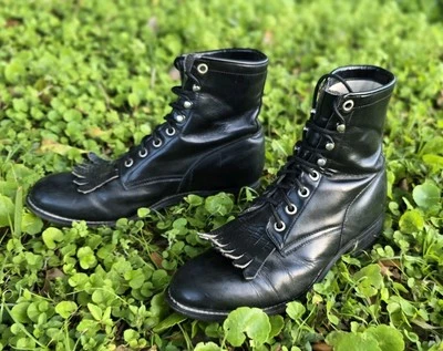 Botas Kiltie Justin Western Roper de Cuero Negras con Cordones EE. UU. Para Mujer’s 6 B Foto 1 de 4