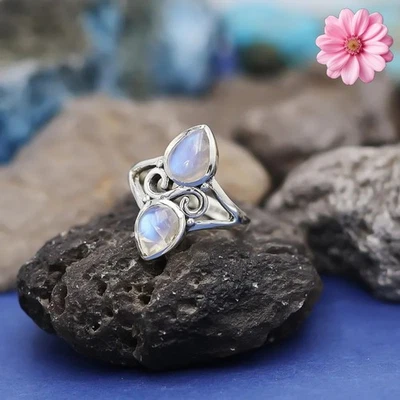 Anillo de joyería hecha a mano de plata esterlina 925 piedras preciosas de luna arco iris regalo para Foto 1 de 2