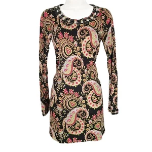Michael Simon blakc paisley sheath dress with faux jewels size medium petite - Picture 1 of 10