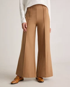Quince Women Ultra-Stretch Ponte Pintuck Pants XL Wide Leg Camel Roasted Pecan - Picture 1 of 8