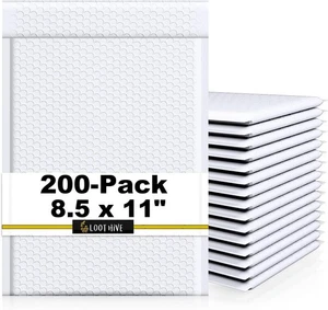 200-Pack WHITE 8.5 x 11" Padded POLY BUBBLE MAILER Bag shipping #2 mail envelope - Picture 1 of 6