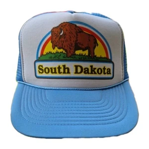 Vintage Trucker Snapback Mütze South Dakota lebendige 80er Farben babyblau Regenbogen - Bild 1 von 7